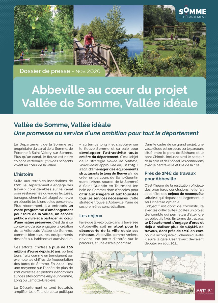 SHaussoulier's tweet photo. Avec le Projet "Vallée de Somme, Vallée idéale", le Département de la @Somme_fr porte une ambition pour révéler #Abbeville comme une richesse de la Baie de Somme : 1ers travaux programmés dès 2021 pour 1M€. Une volonté d’action affirmée à @PascalDemarthe et aux élus de la ville. https://t.co/ImMz1GMlto