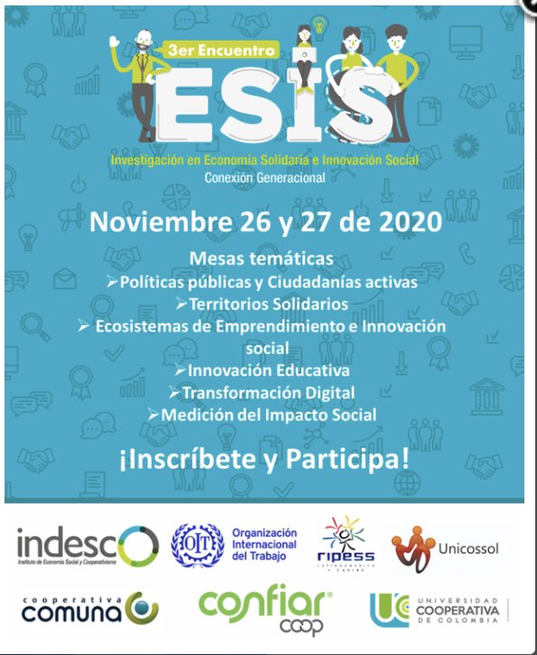 COOPIACOOPIA's tweet photo. Estaremos participando en el tercer encuentro de Investigación en Economías solidarias e innovación social, inscríbete!!!! 
https://t.co/Fxa7GrXBg9 https://t.co/iTUpYnbnqQ