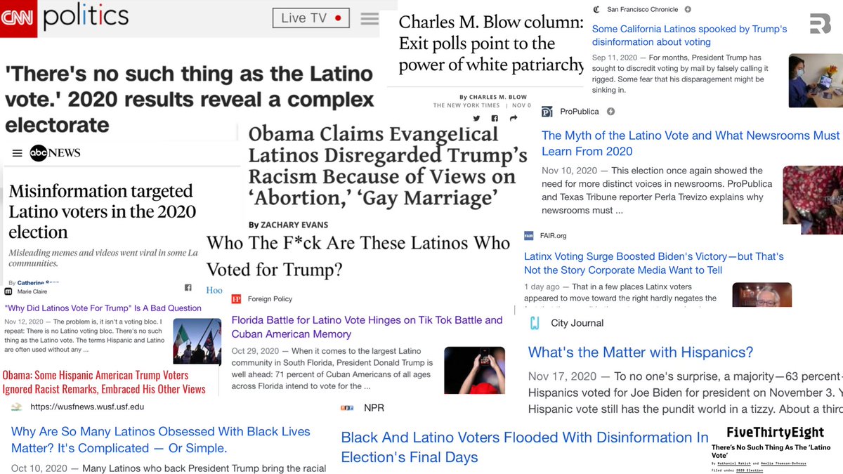 Just a partial list of leftists trying to save the narrative and explain away why so many Latinos voted for Trump.
They hate gays
Itโs a bad question!
Latinos donโt exist.
White patriarchy
Trumpโs war on Tick Tok
Who the F*ck are they?
Misinformation
They are racist https://t.co/SUYvoZHCXw