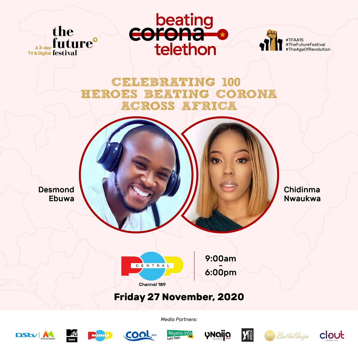 Chude's tweet image. The Future Festival 2020 kicks off with the #BeatingCorona telethon - recognising the everyday people on the frontlines of helping a continent wade through a global pandemic.
...
instagram.com/p/CIBeDkfn2TB/…