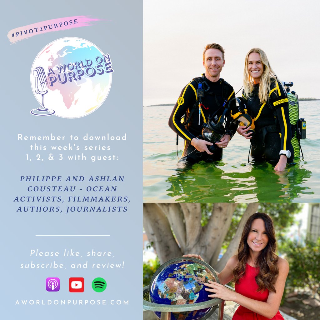 aworldonpurpose's tweet photo. Don't forget to listen series 3 of #AWorldOnPurpose with Oceans Activists Philippe and Ashlan Cousteau & review @aworldonpurpose #OmniWin #pivot2purpose #earthecho #5thelementgroup #wearecaliforniamusic @ashlancousteau @pcousteau @EarthEcho https://t.co/RsdKz9293F