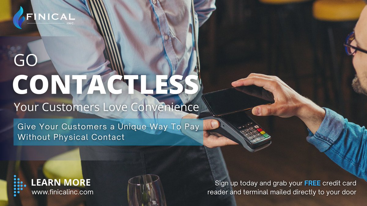 finicalllc's tweet photo. #Contactless payments have seamlessly entered into the customer experience and have become an essential part of the payment landscape. Contact our team today to learn more on how you can enable contactless #payments at your business. https://t.co/kAQ1uXL1bg

#finicalinc https://t.co/6OssdsCEDr