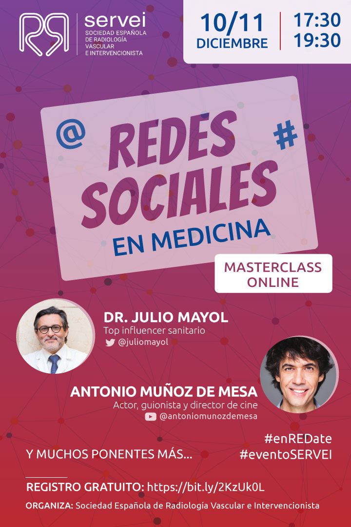Federico Zarco (@federicozarco) on Twitter photo 📅 10 y 11 de diciembre MASTERCLASS ONLINE
Organizado por: <a href="/SERVEISoc/">SERVEI - Radiología Vascular Intervencionista</a>
Invitados: <a href="/juliomayol/">Julio Mayol</a> & Antonio Muñoz de mesa
<a href="/residentesSERAM/">Residentes SERAM</a> <a href="/SERAM_RX/">SERAM - Sociedad Española de Radiología Médica</a> <a href="/NeuroangioA/">Interventional NeuroRadiology Alicante</a> <a href="/AntonioLR81/">Antonio López-Rueda</a>
Registro gratuito para todos los profesionales sanitarios
bit.ly/2KzUk0L 📅 10 y 11 de diciembre MASTERCLASS ONLINE
Organizado por: <a href="/SERVEISoc/">SERVEI - Radiología Vascular Intervencionista</a>
Invitados: <a href="/juliomayol/">Julio Mayol</a> & Antonio Muñoz de mesa
<a href="/residentesSERAM/">Residentes SERAM</a> <a href="/SERAM_RX/">SERAM - Sociedad Española de Radiología Médica</a> <a href="/NeuroangioA/">Interventional NeuroRadiology Alicante</a> <a href="/AntonioLR81/">Antonio López-Rueda</a>
Registro gratuito para todos los profesionales sanitarios
bit.ly/2KzUk0L