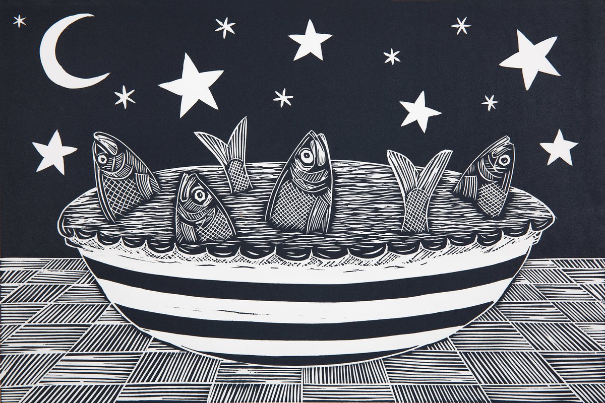 Excited to share the latest Cornish addition to my #etsy shop: Limited Edition Stargazy Pie Lino Print, Mousehole, Cornwall, Cornish Recipe, Christmas etsy.me/33gZi94 #black #christmas #white #unframed #kitchen #foodanddrink #horizontal #stargazy #recipe