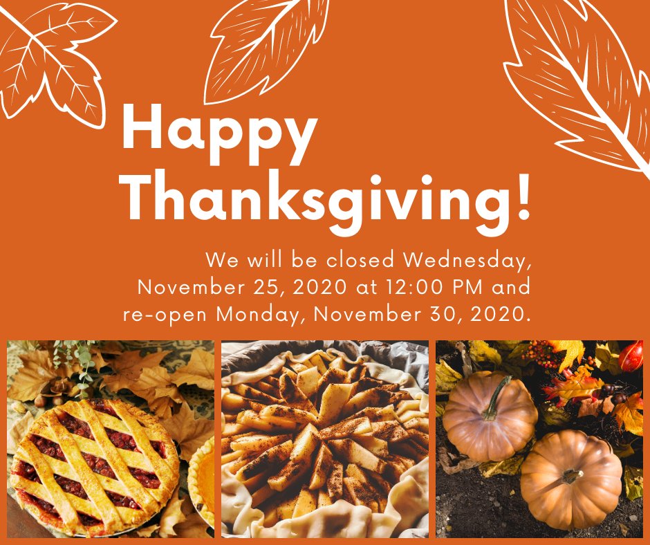 MissEye2020's tweet photo. We will be closed Wednesday, November 25, 2020 at 12:00 PM and re-open Monday, November 30, 2020.
#thanksgiving #turkeyday #football #yearoftheeye2020 https://t.co/P1bWtaDQFe