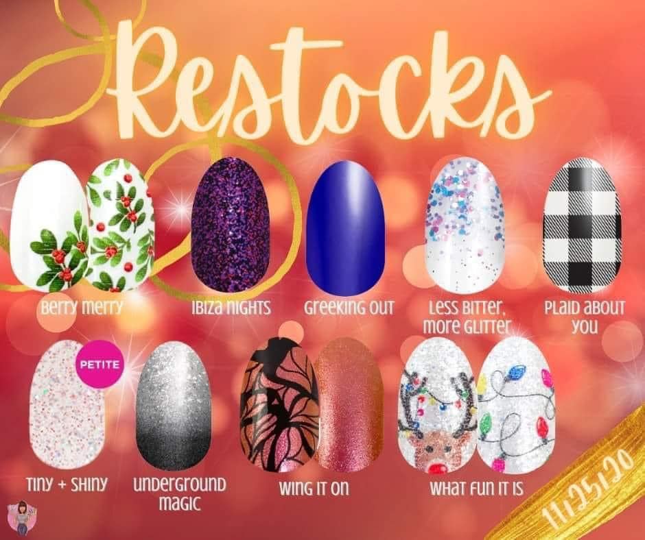 *Restock Alert* These restocks are making my head spin!  LOL #merryberry #ibizanights #greekingout #lessbittermoreglitter #plaidaboutyou #tinyandshiny #undergroundmagic #wingiton #whatfunitis #sidehustle #selfcare #artisticoutlet #diymanicure #giftsforher #stockingstuffers