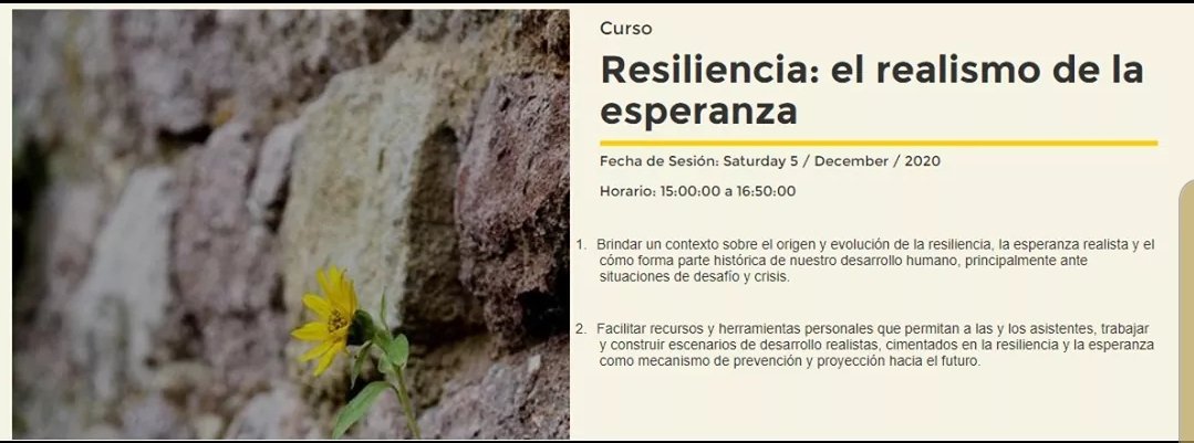 Resilienciamx's tweet photo. Les invitamos al curso: "Resiliencia: el realismo de la esperanza" vía zoom por parte del @MuseoMyT
Sábados 5 y 12 de diciembre de 15:00 a 16:50 horas. @generacambios
Sin costo.
¡Cupo limitado!
#Resiliencia #generacambios
Registro en el siguiente link:
https://t.co/mJxxGAkWiz https://t.co/U3RLLExp2x