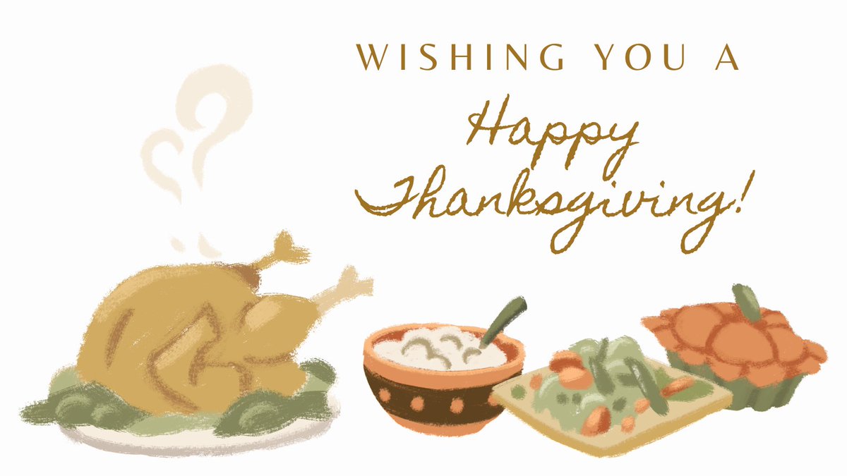 Wishing you a happy thanksgiving! Picture of turkey, mashed potatoes, vegetables, and pumpkin pie