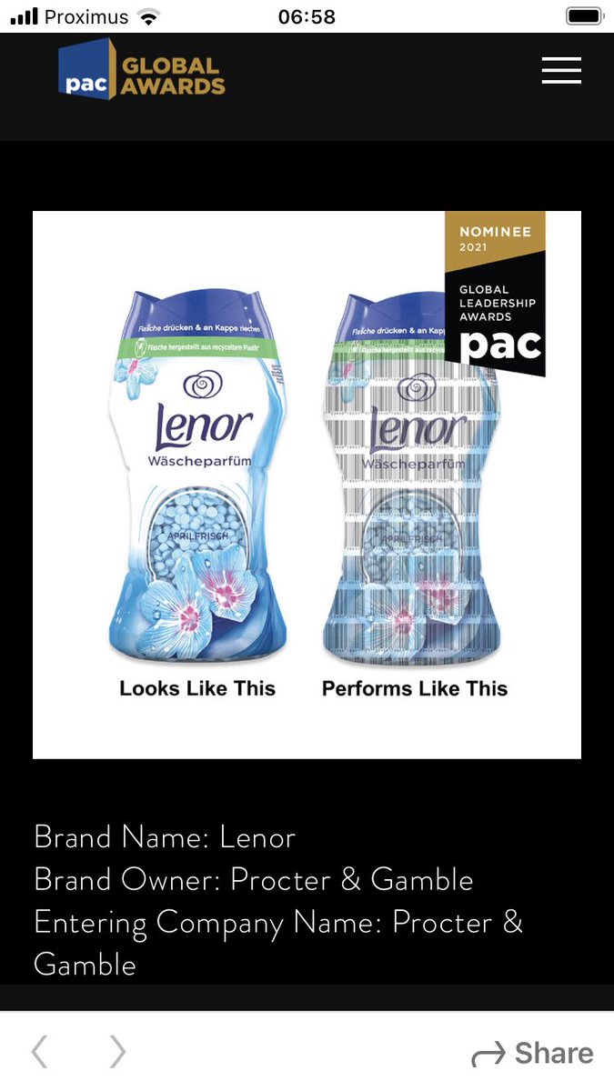 giandebelder's tweet photo. Honoured to be nominated by #pacawards for our Lenor Beads entry for #HolyGrail2 #circulareconomy #sustainablepackaging #digitalwatermarks. #pgemployee @ProcterGamble https://t.co/YAsgvrE5Bv