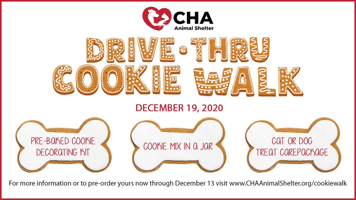 CHAAnimals's tweet photo. CHA's longstanding tradition, the Cookie Walk, will look a little different this year due to COVID-19.
Visit https://t.co/4Woe3daIZx for more details and to place your orders.
#cookiewalk #adoptcha #chaanimalshelter https://t.co/5EZImvfkHv