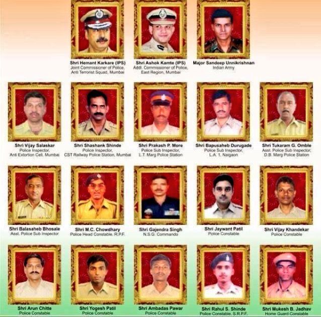Salute to our real Heroes...
26/11 took innocent lives as it gave birth to unsung heroes and martyrs who continue to inspire us with their valour. My salute to those who laid down their lives to protect us. We will always remember you fondly.
#MumbaiTerrorAttack