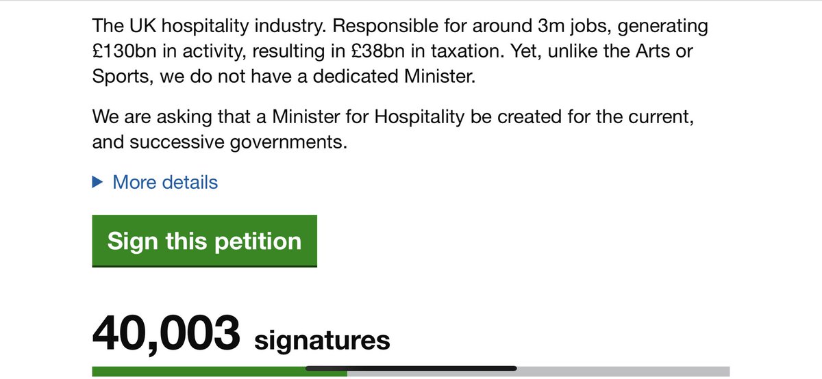 At last 40,000 🥂🍾🙏only 60,000+ to go 😭but after today’s <a href="/GOVUK/">GOV.UK</a> announcements don’t give-up keep pushing <a href="/chefpublishing/">Chef & Restaurant Magazine</a> <a href="/lordwaynebas/">rick cressman</a> <a href="/Caterertweets/">The Caterer</a> <a href="/UKHofficial/">UKHospitality</a> <a href="/Richardvines/">Richard Vines</a> <a href="/beerandpub/">British Beer & Pub Association</a> <a href="/ChefTomKerridge/">Tom Kerridge</a> <a href="/AcadCulArts/">Royal Academy of Culinary Arts</a>