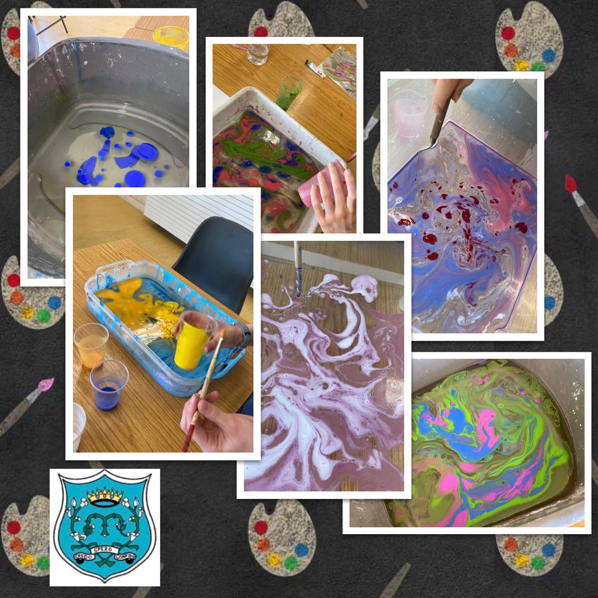 ManorHseRaheny's tweet photo. Some of the #ManorHouseMusical set design team tried marbling on canvas today.
Mixing oil paint&some turpentine to loosen the paint,they dropped colours in water,swirled it&pressed in pages.π¨
Follow @manorhouseartrooms on Insta for regular updates!
#ManorHouseTY #ManorHouseArt https://t.co/gIhrjmkQAL