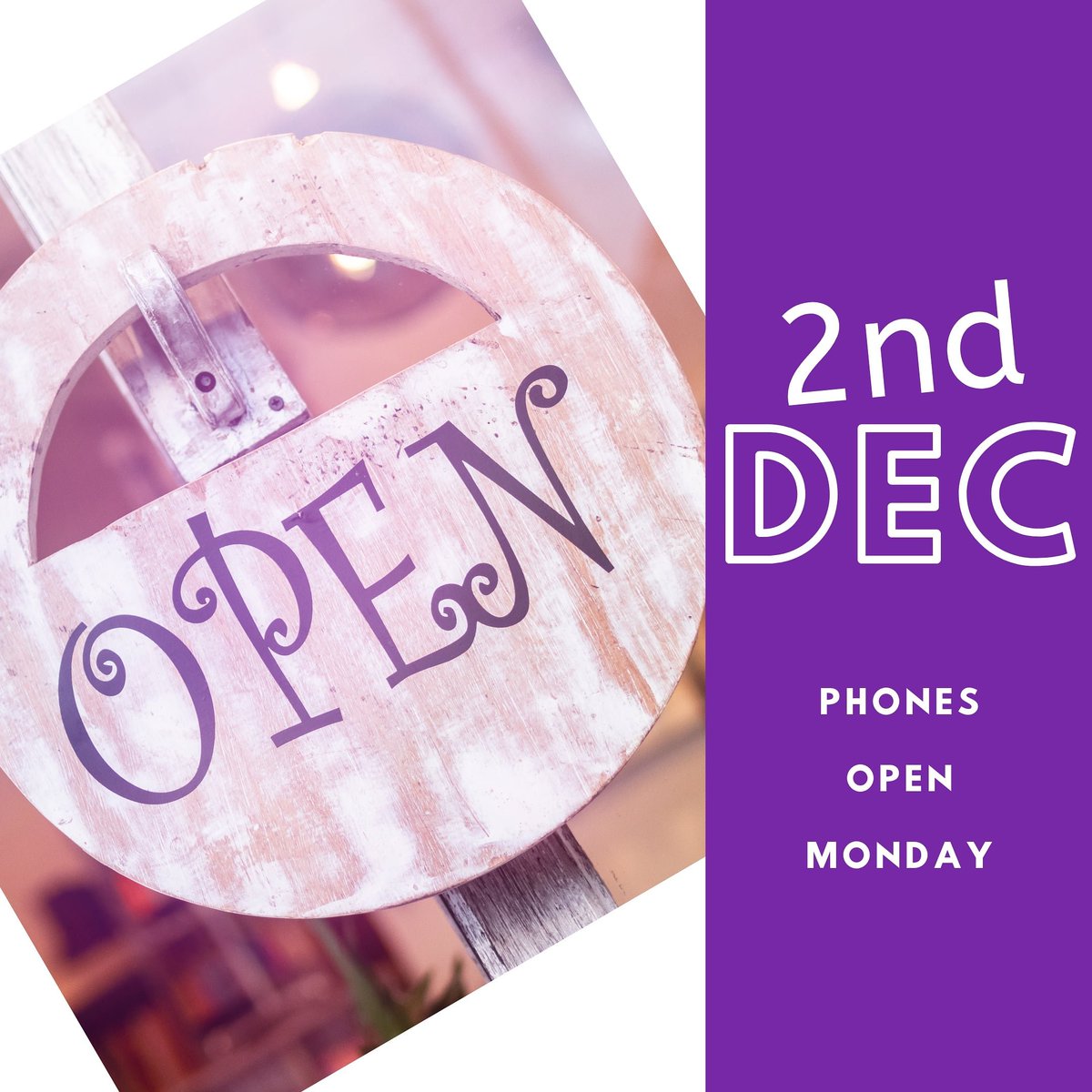 We are so excited about opening next Wednesday, the 2nd of December! Our phone lines will be open from Monday at 10am. 🥳🎊🎉