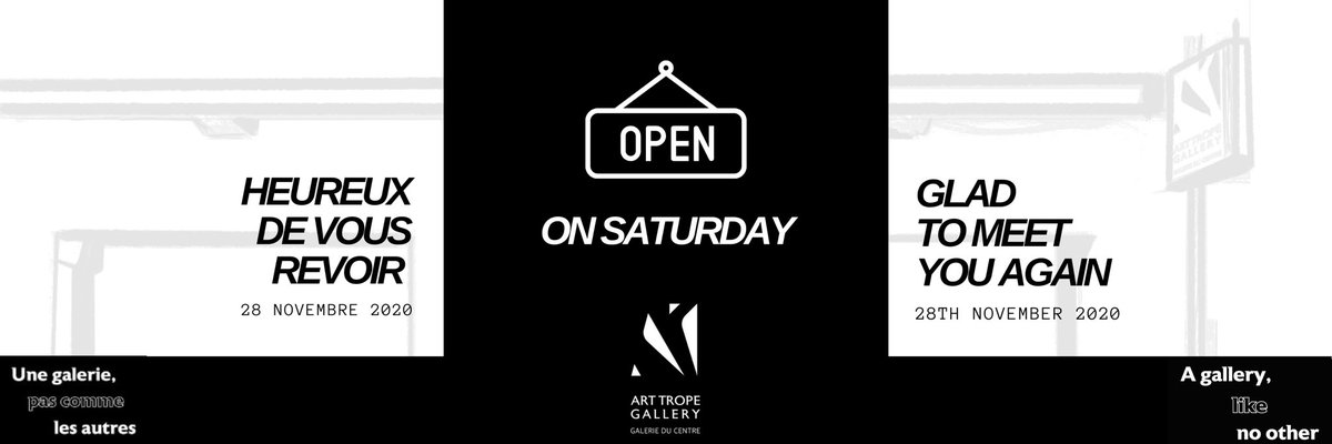 [#welcomeback #ArtTropeGallery] 🤗 We are pleased to reopen <a href="/ArtTropeGallery/">ART TROPE GALLERY</a> on the 28th of November and start the black and white #exhibition with five talented #artists 
<a href="/AButtafoghi/">Antoine Buttafoghi</a> <a href="/NathanSoulez/">Nathan Soulez-Larivière</a> <a href="/VignaudMaxime/">MaximeVignaudPhotographie</a> #charlesweber #alainlechapelier 
_
See you
#galleries #artlovers