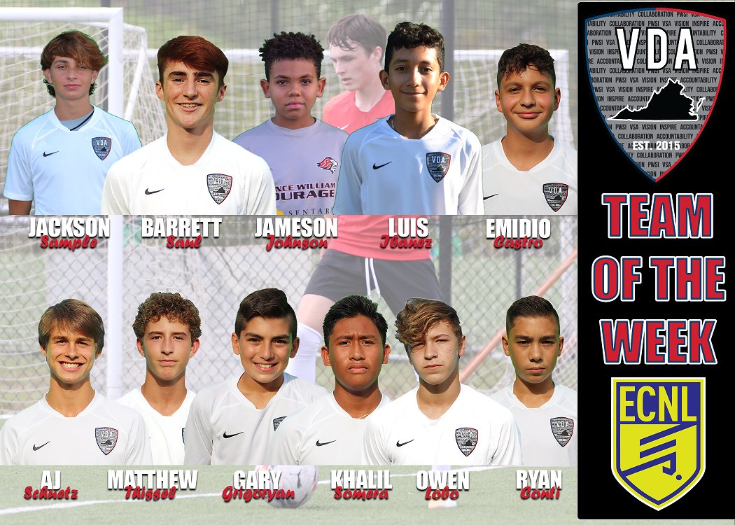 vdasoccer's tweet photo. Great performances deserve recognition 👍👏 Congratulations to the #VDAGirlsECNL &amp; #VDABoysECNL Teams of the Week❗ #VDATOTW #HardWorkPaysOff https://t.co/mNy0XQYfVV
