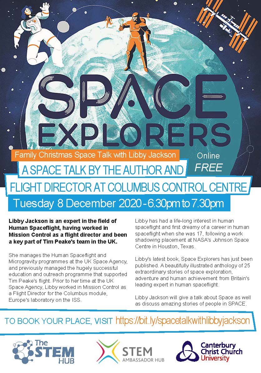 STEMHUB_SE's tweet photo. We are excited to announce the launch of FREE #Family #Christmas #Space Talk with @LibbyJackson__ on Tuesday 8 December: 6.30pm to 7.30pm.

Libby will give a talk about her latest book: Space Explorers

To book: https://t.co/7aVgiFp0uR

#STEM #WomeninSTEM #Parents #Homelearninguk https://t.co/3YJnBR7FKc