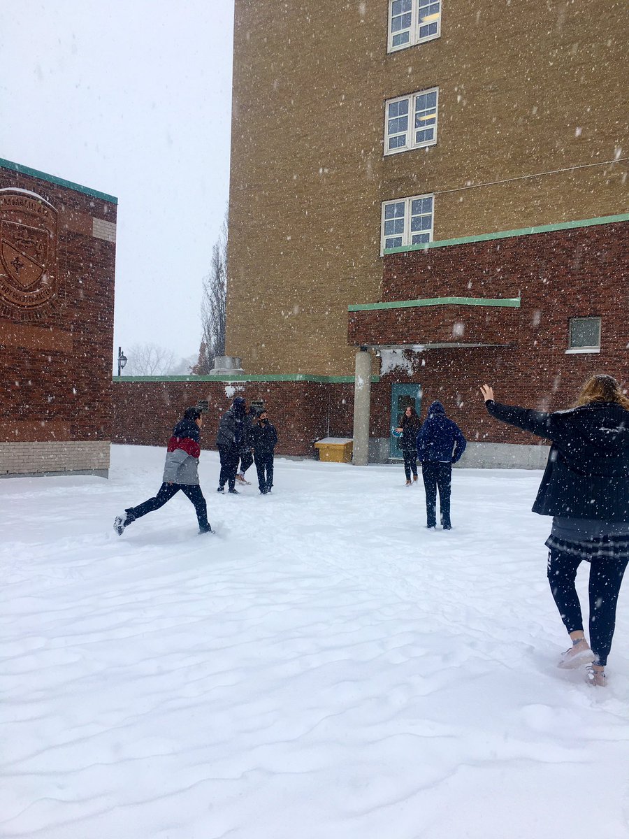 It’s hard to be upset about the weather when you work at such a beautiful school <a href="/ImmaculataOCSB/">Immaculata High School</a> 😍😍😍Students loved the snow fall and played a little ball on our break 🏈❄️ (Hand sanitization occurred before and after, of course!) #WhyMac #OCSBBeWell