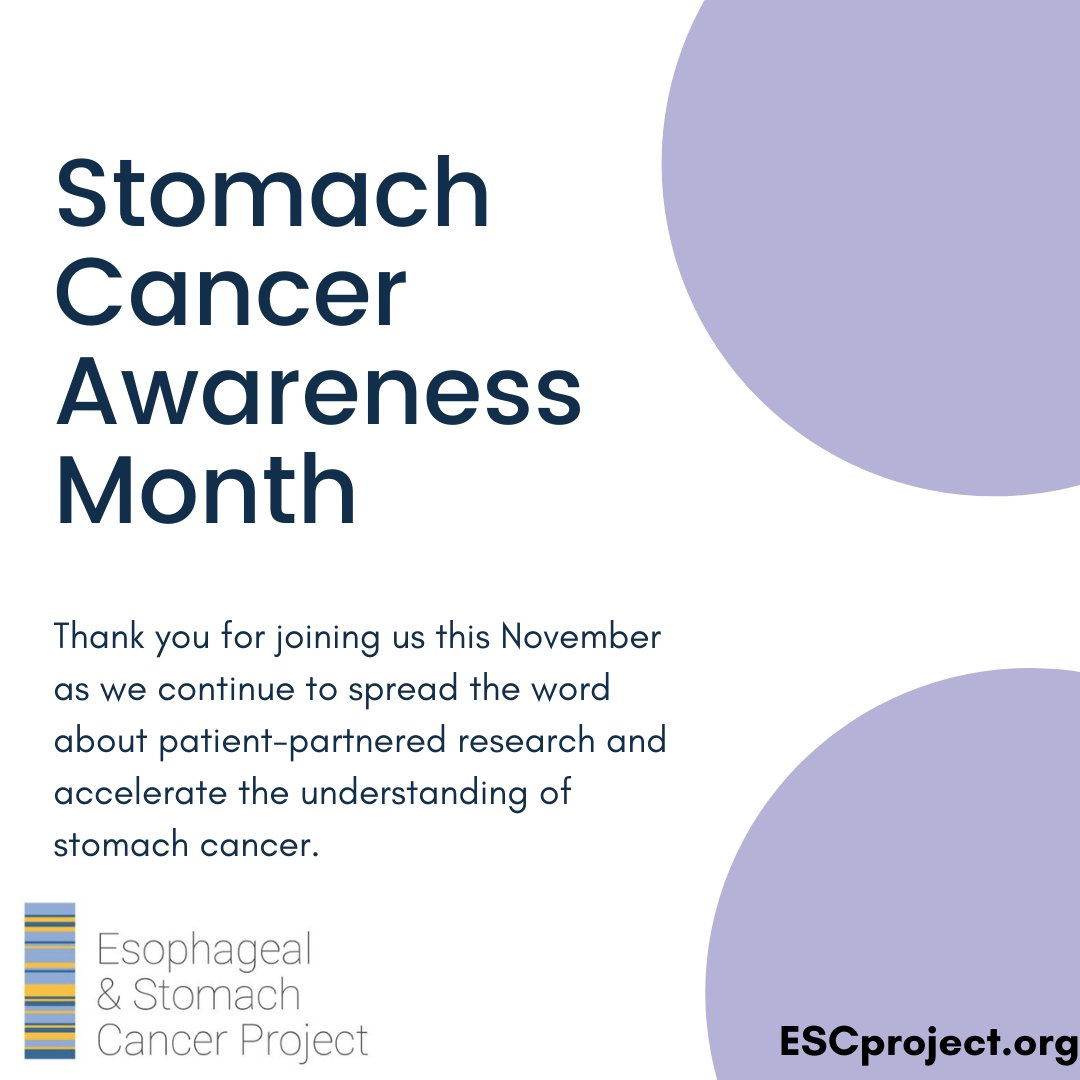 Thank you to all of those who have joined us in bringing awareness to stomach cancer. Together we can continue to accelerate discoveries that may inform future therapies for this rare cancer. Learn more: ESCproject.org