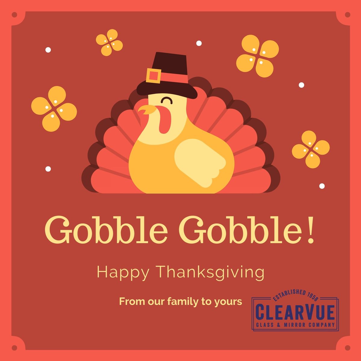ChrisSi05161756's tweet image. Wishing all our clients and friends a Happy Thanksgiving! #clearvue #thanksgiving #glasscompany #mirrorcompany