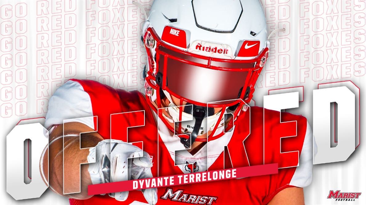 DyvanteT's tweet photo. Blessed to receive a division 1 offer from Marist College! Thank you @Coach_Dembow @Marist_Fball @CoachBClawson https://t.co/ZlhqYsCsev