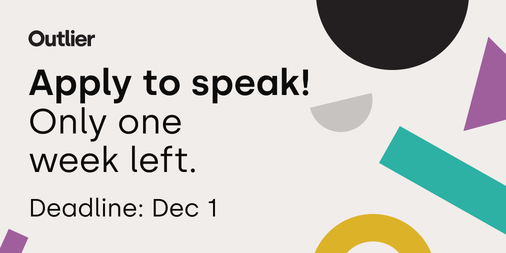 OutlierConf's tweet photo. We're into the final stretch here, folks. The deadline to apply is a mere week away!!! 

Apply here: https://t.co/b0mdqwoVU9
Deadline: Dec 1, 2020

We look forward to seeing your application. 💜 https://t.co/1MexEVm7NE