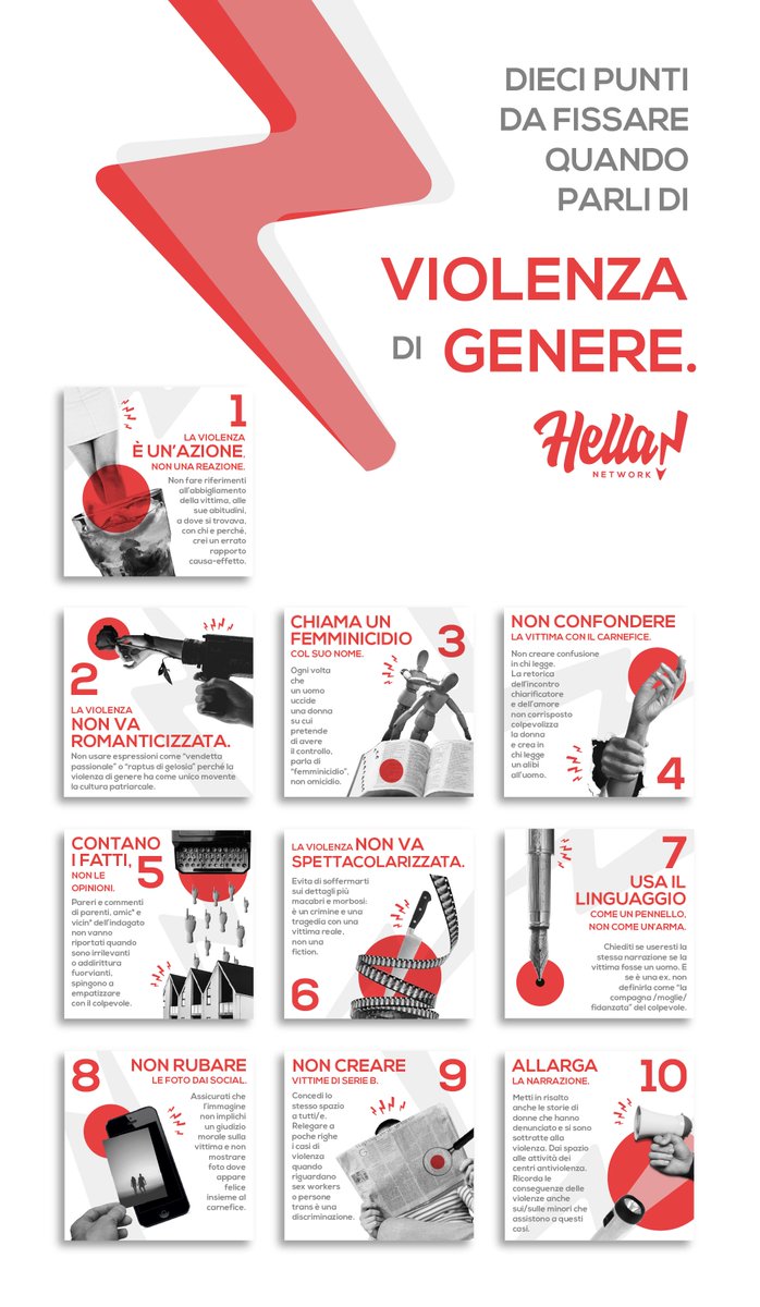 "Esiste un problema nella narrazione quotidiana della violenza di genere che provoca ulteriore violenza verso le donne". #HellaNetwork ha scritto una guida in 10 punti per parlarne, noi la condividiamo #25novembre #giornatacontrolaviolenzasulledonne