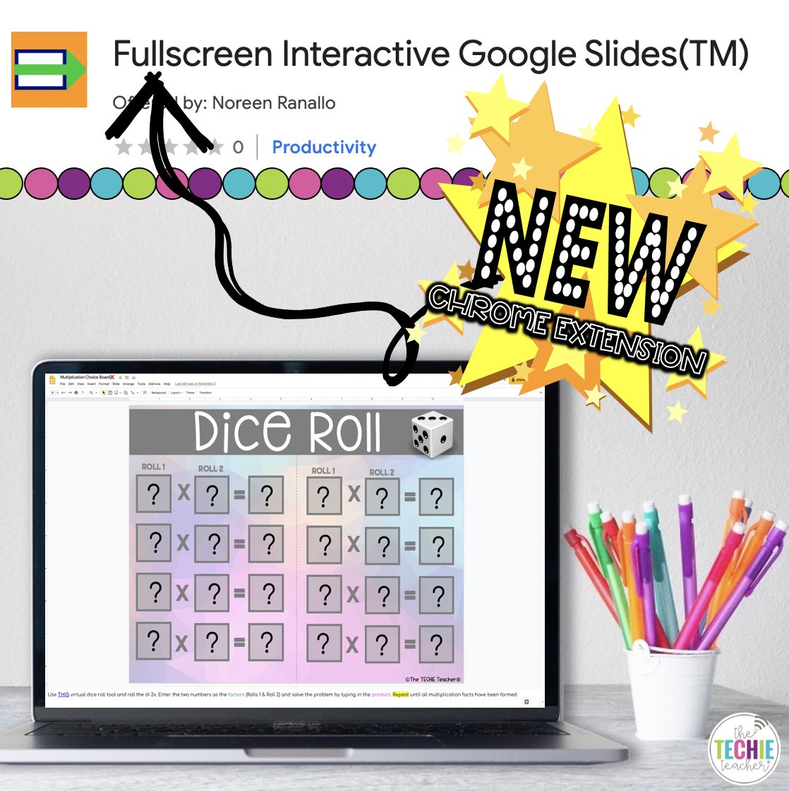JGTechieTeacher's tweet photo. Oh boy! A HUGE shoutout goes to @noreen_ranallo for turning her Fullscreen Interactive Google Slides bookmarklet into a #ChromeExtension 🥳 https://t.co/hra5sPXRw3
