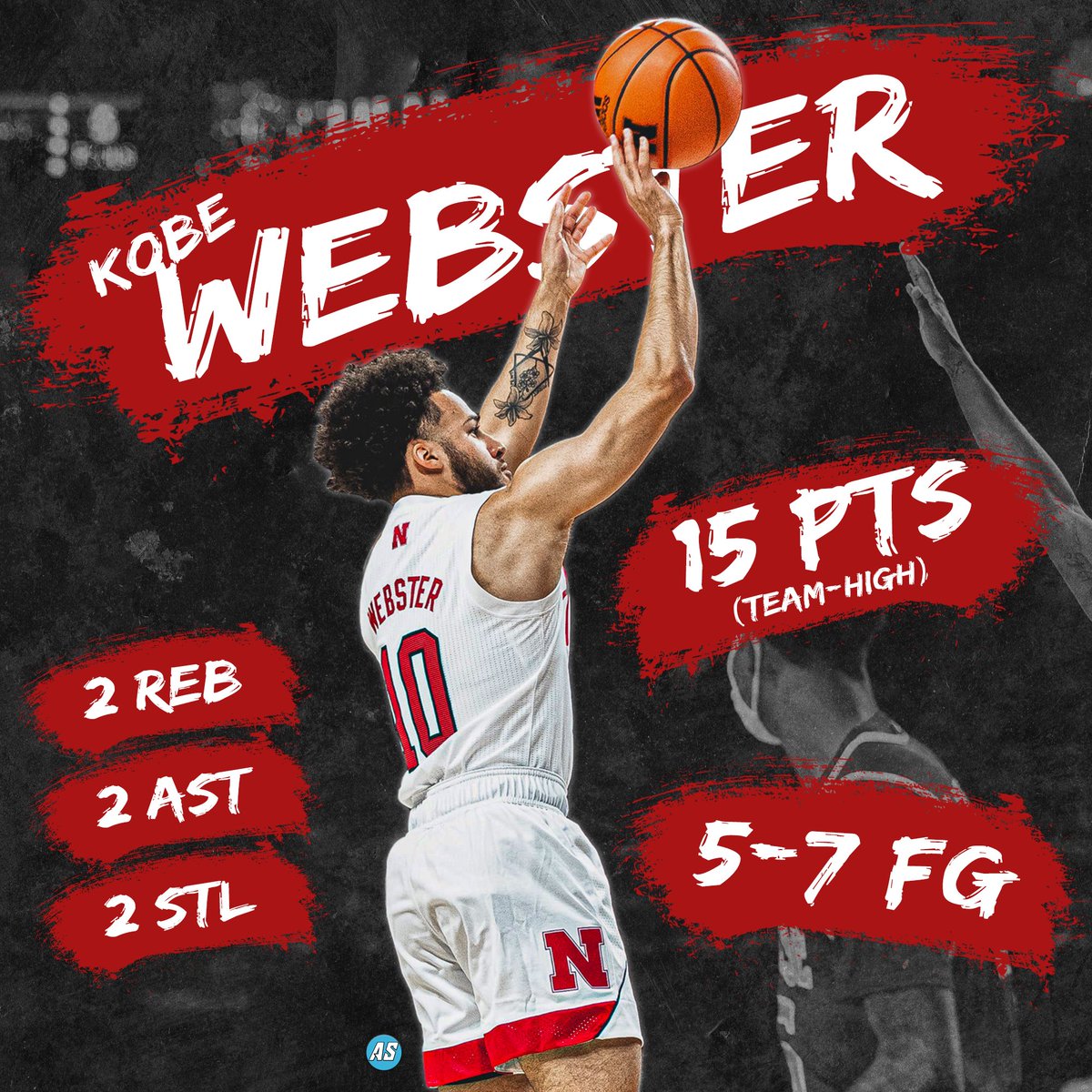 AStevensDesigns's tweet photo. In his Huskers debut, @k10webster puts up a team-high 15 points as @HuskerHoops cruises to a 102-55 victory over McNeese State. https://t.co/zTcTwZVhkF