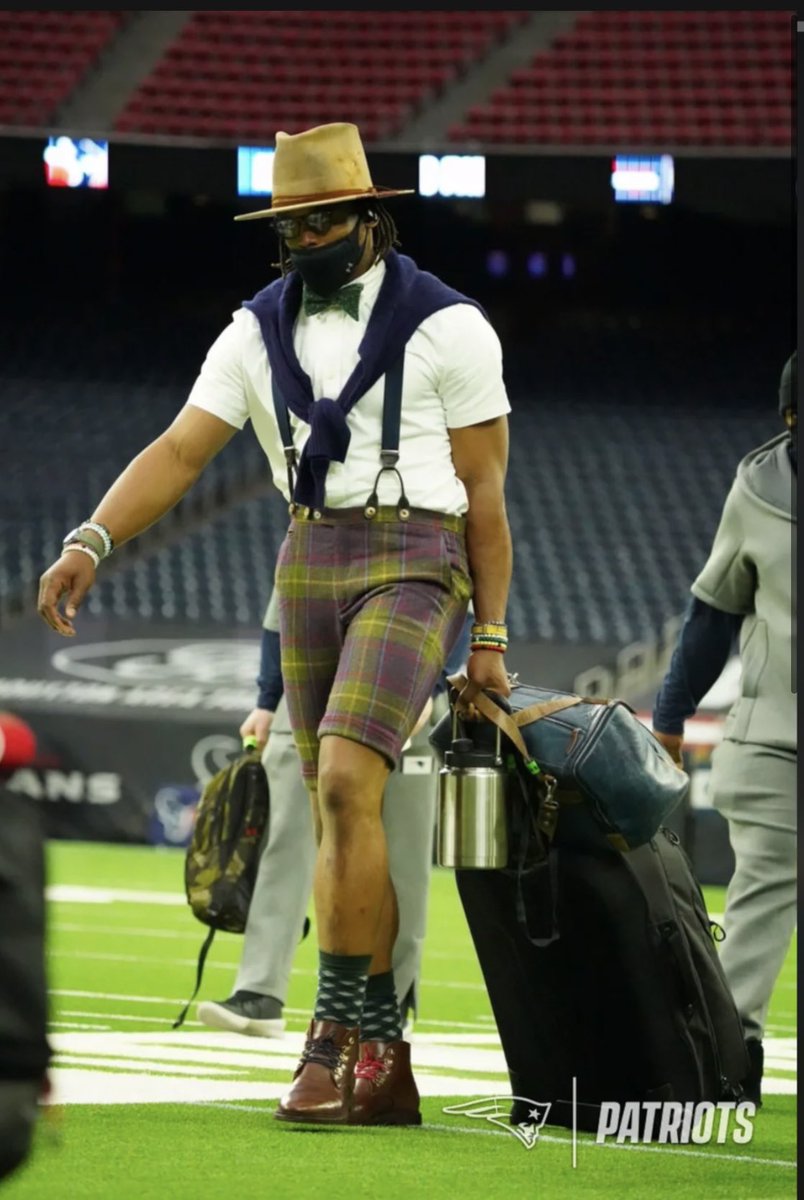 TheHOFLeague's tweet photo. Yodel-Ay-Ee-Who is that you ask? Why it's none other than Pats QB @CameronNewton whose unconventional plaid pre-game look wasn't enough to pull off the win vs the Texans but was bold enough to secure the week 11 #FantasyFreshFit #ÏTŠčällēdFÊHŪÑ https://t.co/QoNcR3PA69