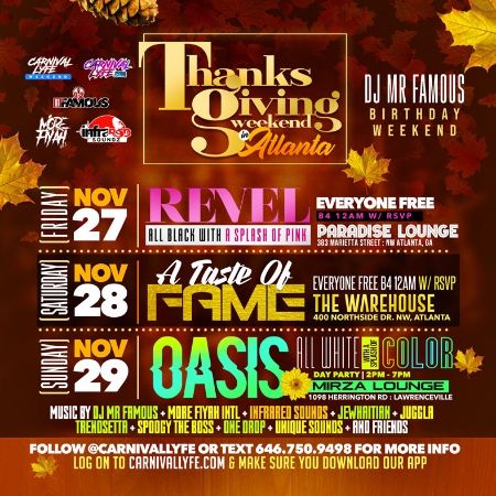 DJMRFAMOUS's tweet photo. ATL Thanksgiving weekend  FREE Events - https://t.co/P30dibgLTr https://t.co/lcjYBIRQDV