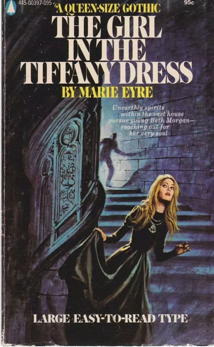 "Why is it mostly brunettes who flee gothic houses?" I'd say it's 60% brunettes, 30% blondes and 10% redheads. The artist normally goes with the author 's description, though they will try to get a good contrast with the dress colour on the cover if they can!