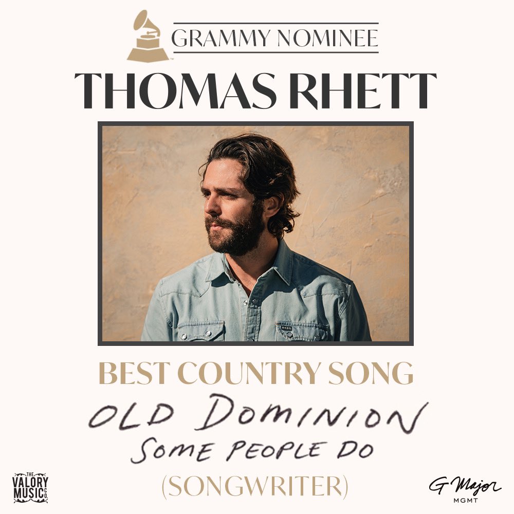 ThomasRhett's tweet photo. Wow. Nominated as a songwriter!! Thank you @OldDominion for recording this song and thank you @shanemcanally @telemitry @MTRamsey for being such amazing songwriters! To this day one of my favorite songs I’ve gotten to be a part of https://t.co/BGulIsvw2p