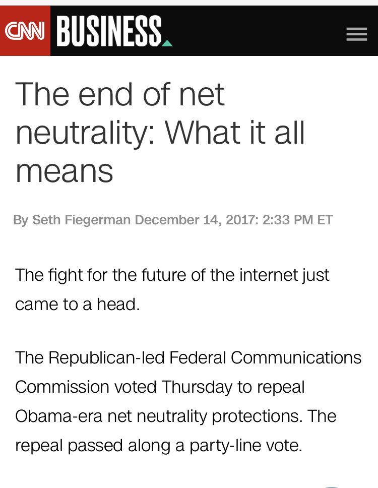 From the Democrats lips to the media’s ears, in what would become a trend over the interceding years. Leading the hysterical charge here was - shocker! -  @CNN, who declared the “End of the internet as we know it” on their homepage. Any follow up on that one, guys?