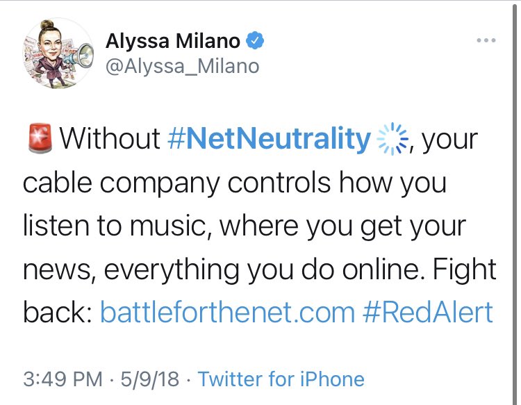 Back to the bad takes. Of course, there were the blue checks. Ohhh, the blue checks. The leading blue check cheerleader on this, you may remember, was  @Alyssa_Milano, who tweeted nonstop conspiracy theories about  #NetNeutrality   for months.Here’s just a sampling: