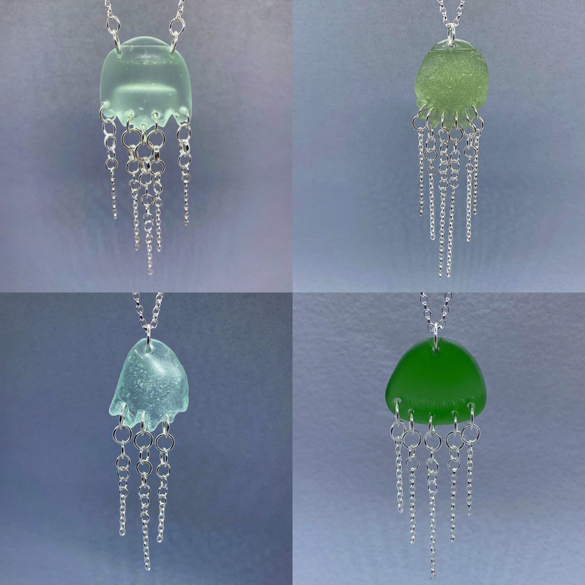GemauMor's tweet photo. Apologies for being quiet recently, but I’ve been putting together my Christmas collection! Clouds &amp; jellyfish. All created from welsh sea glass and sterling silver. 

Full collection will be released on Etsy this Friday 💙💚🌊🌨

#seaglass #UKGiftHour #UKGiftAM #welshcrafthour https://t.co/2X0FVXG6Oa