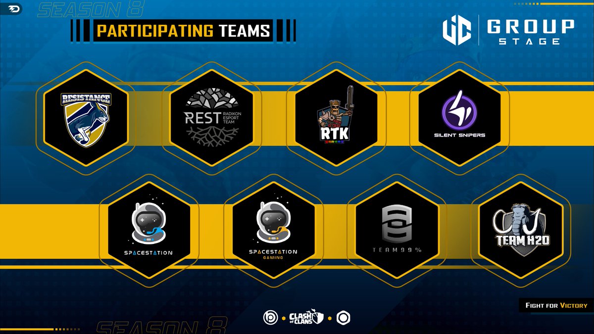 🏆 GROUP STAGE - SEASON 8 🏆

Today we finished presenting the clans participating in the Group Stage of our 8th Edition 🤩 Welcome to the competition 🥳🎉 We wish them good luck in their future wars ⚔️😎 We will announce the last 8 clans later! 😊

#FightForVictory 💪🔥