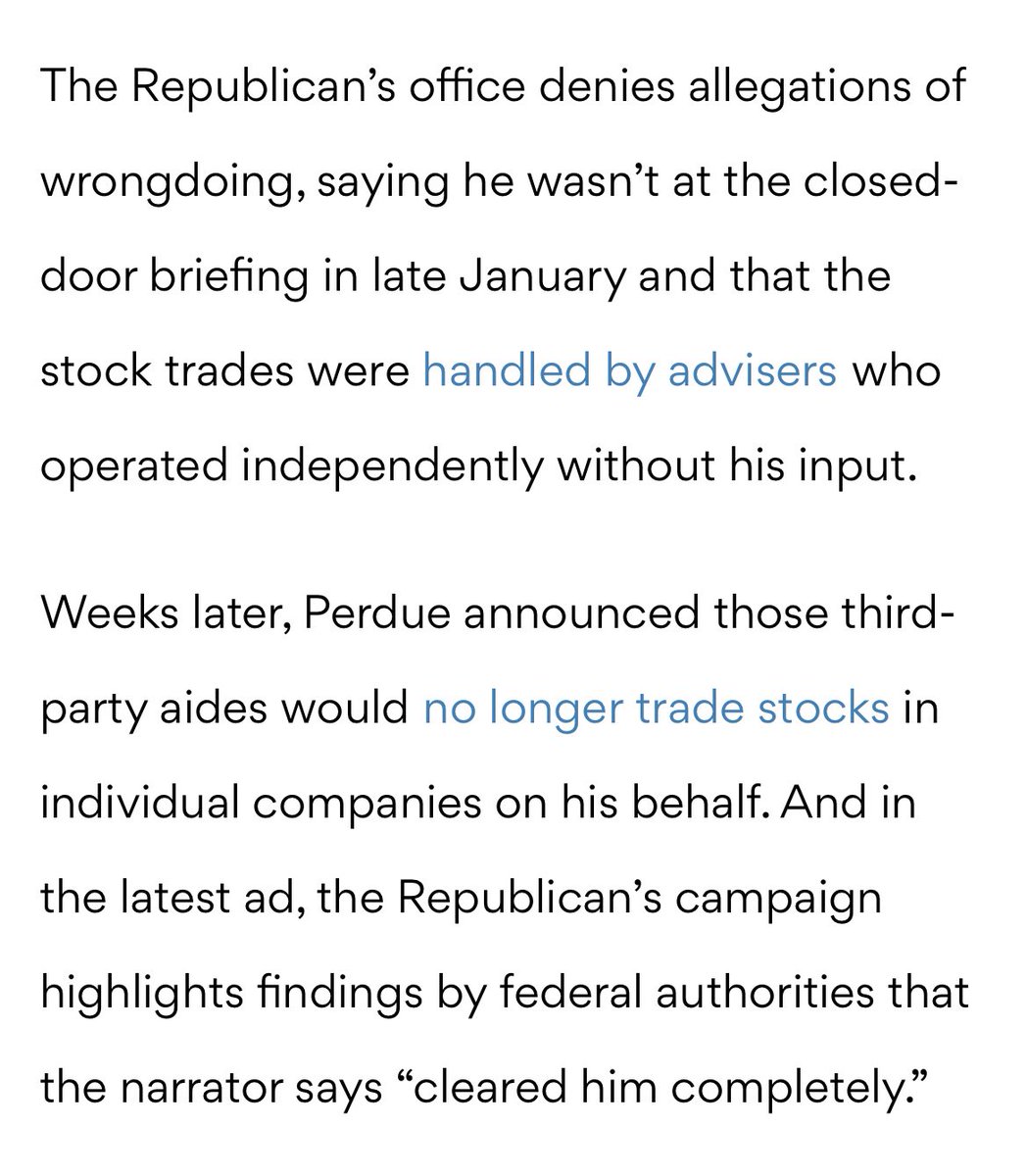 Perdue’s office has long claimed he has “always had an outside adviser managing his personal finances” without his prior input. The  @nytimes story shows he was personally involved in the Cardlytics transactions.  #gapol  #gasen