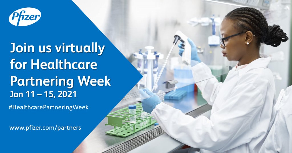 Join Pfizer for a virtual #HealthcarePartneringWeek from January 11-15, 2021 where we will discuss partnership and collaboration opportunities to bring breakthrough therapies and vaccines to patients. Learn more about partnering with Pfizer at on.pfizer.com/33fF3J1.