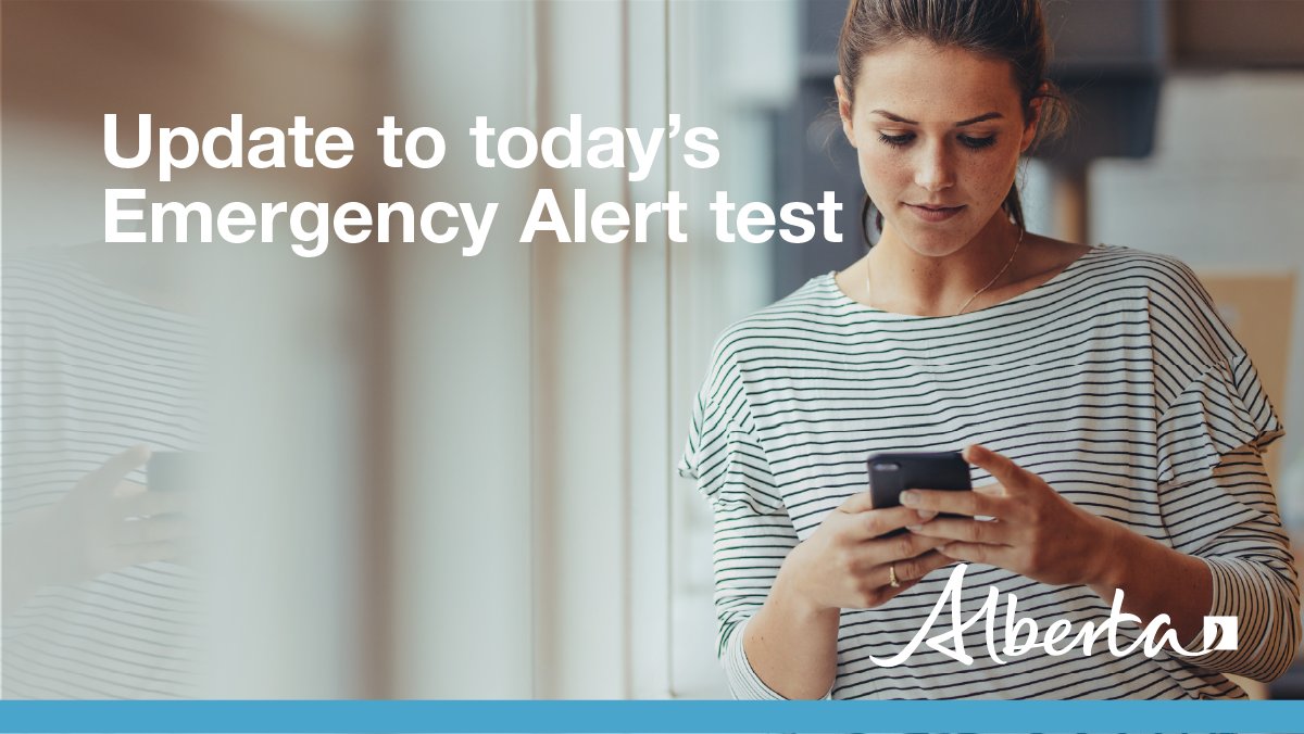YourAlberta's tweet photo. Alberta will not be participating in the national test of the emergency alerting system scheduled for 1:55pm today due to the ongoing COVID-19 crisis.
Download the @AB_EmergAlert app to get emergency notifications for your area: https://t.co/xRR5HLKTDQ https://t.co/zWfY9ztrGD