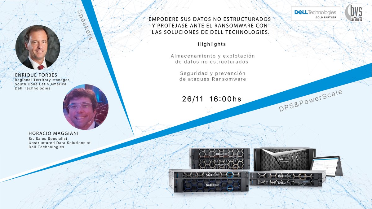 #EventosBVS Últimas 24 horas para inscribirse a "Empodere sus datos no estructurados y protéjase ante el ransomware con las soluciones de Dell Technologies" de la mano de los especialistas Enrique Forbes y Horacio Maggiani de <a href="/DellTech/">Dell Technologies</a> lnkd.in/e9Cyuvj