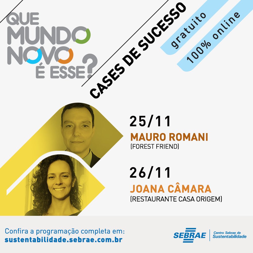 centro_sebrae's tweet photo. Conheça histórias reais de gente que acreditou na sustentabilidade como um caminho rentável para seus negócios.
"Que Mundo Novo é Esse?", inscrições aqui: https://t.co/fLZpJyD5pc. https://t.co/aDyNcYXgxh