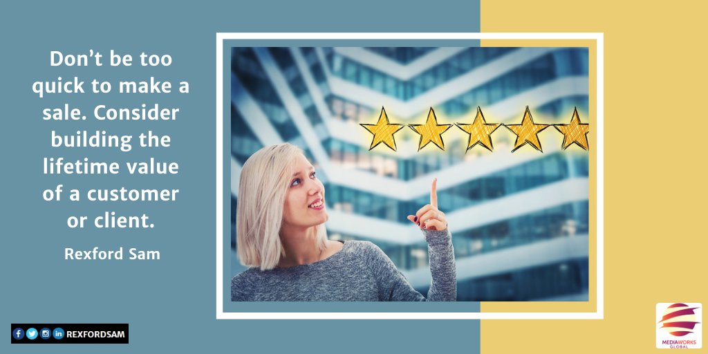 RexfordSam's tweet image. Be value-oriented.
Relationship-building is an art to learn.

Tag the first customer you have built lifetime relationship with. 

#mediaworksglobal #mediaworks #thinkvalue #relationships #customerrelationships