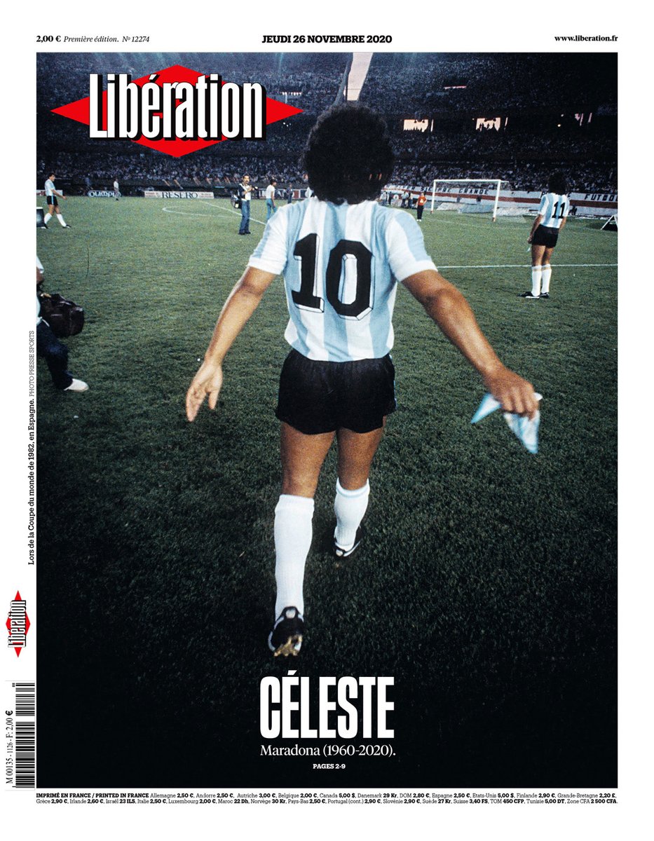 A la une de Libé ce jeudi

Céleste
Maradona (1960-2020)