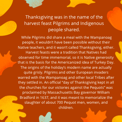 PVOneSpirit's tweet photo. Happy break! In honor of Thanksgiving tomorrow, we decided it'd be nice to talk about the real story of Thanksgiving. https://t.co/i8WkvSqtYo