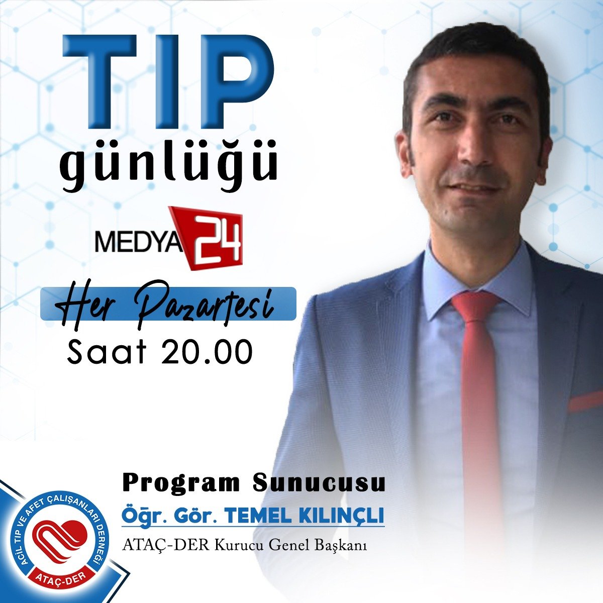 ATACDER1's tweet photo. Acil Tıp ve Afet Çalışanları Derneği tarafından hazırlayıp sunulan  “Tıp Günlüğü” programı her Pazartesi saat 20.00’de Medya24 TV’de!
 #TıpGünlüğü https://t.co/1BCgzk4om5