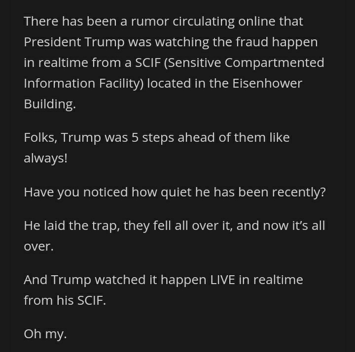 This is the gist of the Dominion/SCIF allegation so far. MN thinks the rest of us have suppressed/ignored, it for reasons of bias, despite its plausibility.
