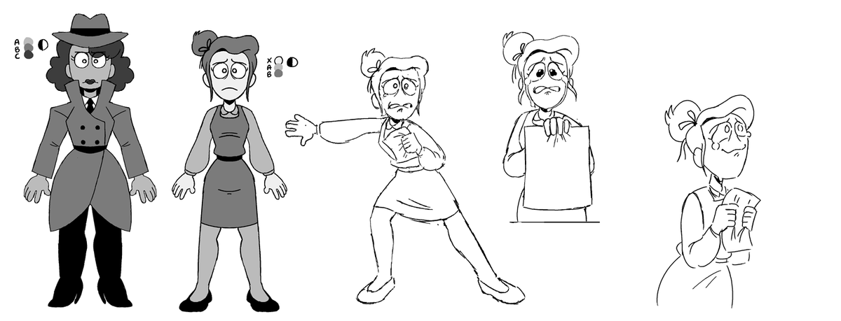 Here's the Character Design work I did for the Detective and the Owner: 
(2/16) 