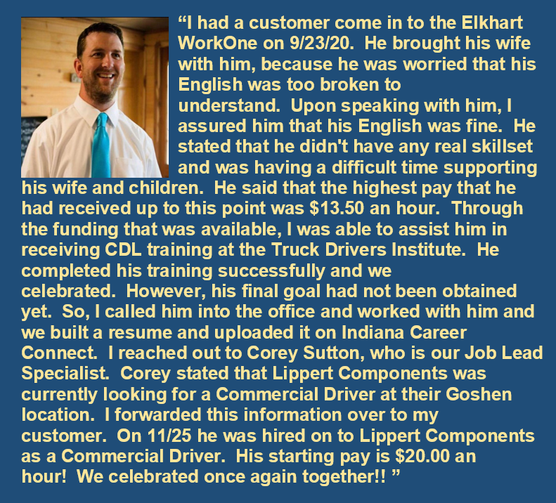 Work1NorthernIN's tweet photo. Another success story from Case Manager Jay Dixon - Elkhart https://t.co/LH4lrClqO9