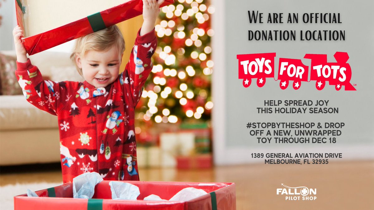 FallonPilotShop's tweet image. ‘Tis the season for giving! Help us spread the joy this holiday season by donating a toy for a local child. We’re an official donation location the Marine Toys for Tots Program. We hope to see you soon!✈️🧸🎁